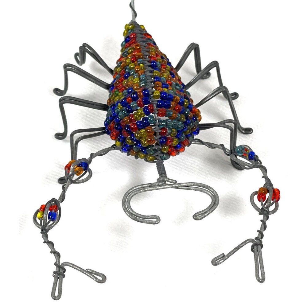 Handmade Scorpion Wire Glass Bead South Africa Multicolor Blue Red Artisan VTG - Picture 6 of 11